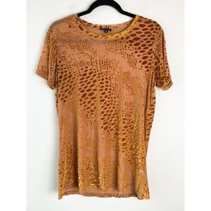 Hannah Womens Velvet Burnout Stretchy Tee M Orange Abstract Print Sheer‎ Grunge